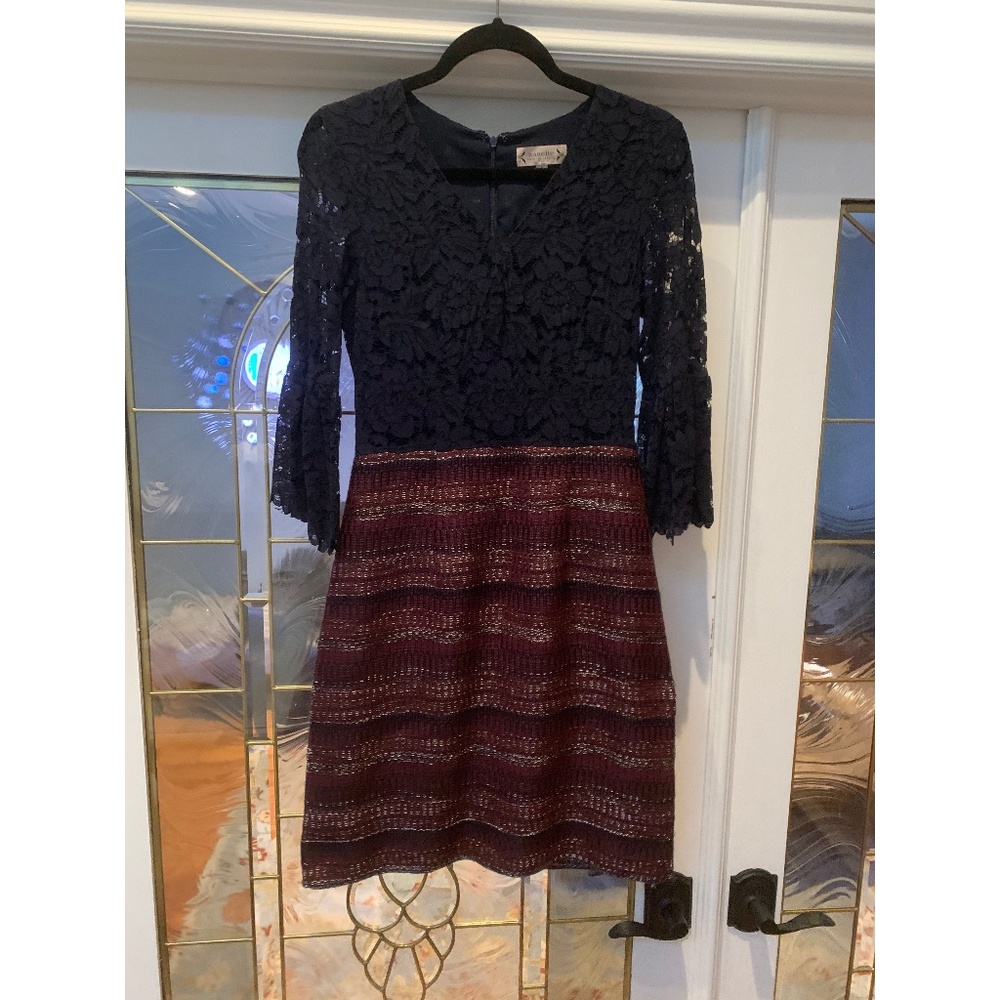 3/4 Sleeve half lace, half striped dress